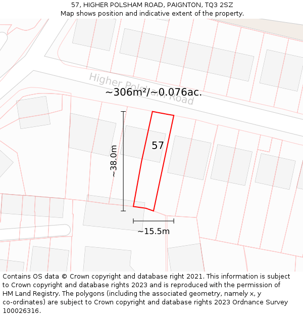 57, HIGHER POLSHAM ROAD, PAIGNTON, TQ3 2SZ: Plot and title map