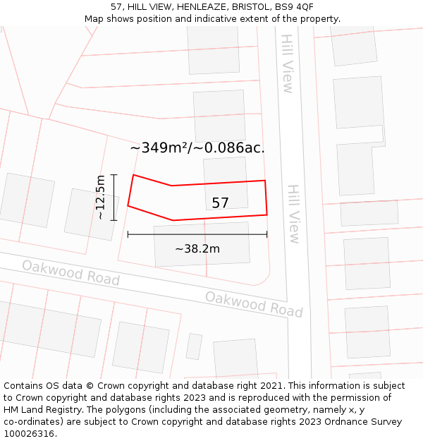 57, HILL VIEW, HENLEAZE, BRISTOL, BS9 4QF: Plot and title map