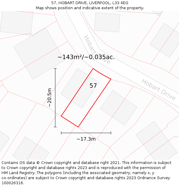 57, HOBART DRIVE, LIVERPOOL, L33 4EG: Plot and title map
