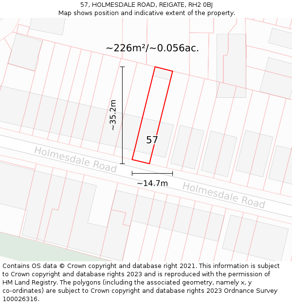 57, HOLMESDALE ROAD, REIGATE, RH2 0BJ: Plot and title map