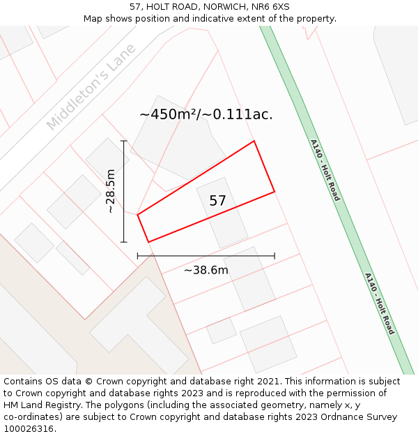 57, HOLT ROAD, NORWICH, NR6 6XS: Plot and title map