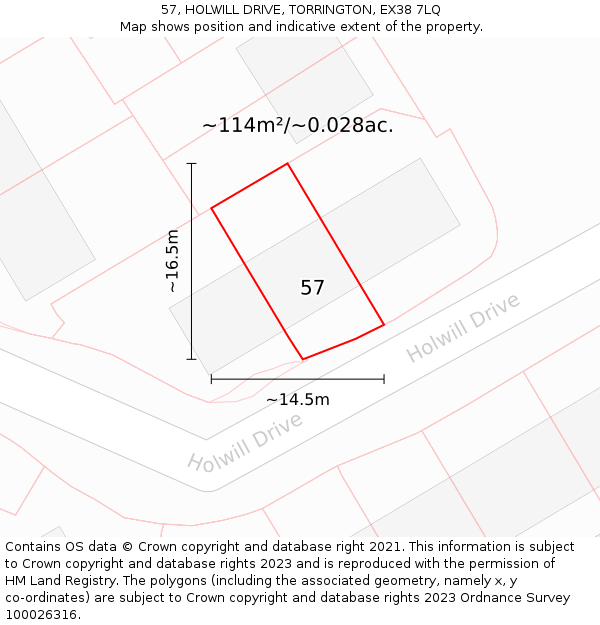 57, HOLWILL DRIVE, TORRINGTON, EX38 7LQ: Plot and title map