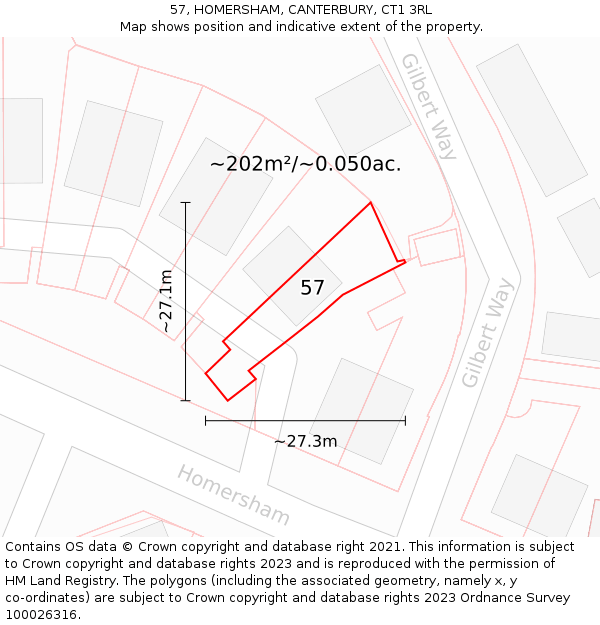 57, HOMERSHAM, CANTERBURY, CT1 3RL: Plot and title map