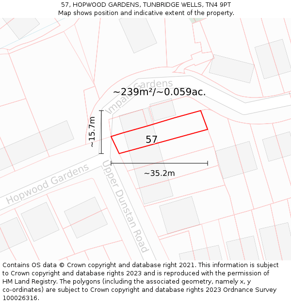 57, HOPWOOD GARDENS, TUNBRIDGE WELLS, TN4 9PT: Plot and title map
