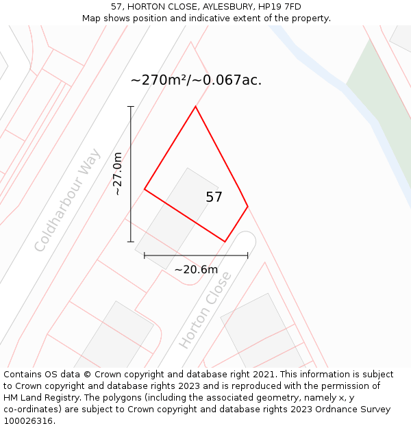 57, HORTON CLOSE, AYLESBURY, HP19 7FD: Plot and title map