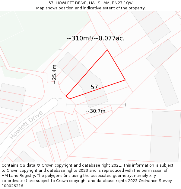 57, HOWLETT DRIVE, HAILSHAM, BN27 1QW: Plot and title map