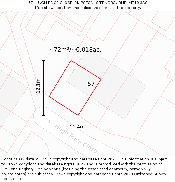 57, HUGH PRICE CLOSE, MURSTON, SITTINGBOURNE, ME10 3AS: Plot and title map
