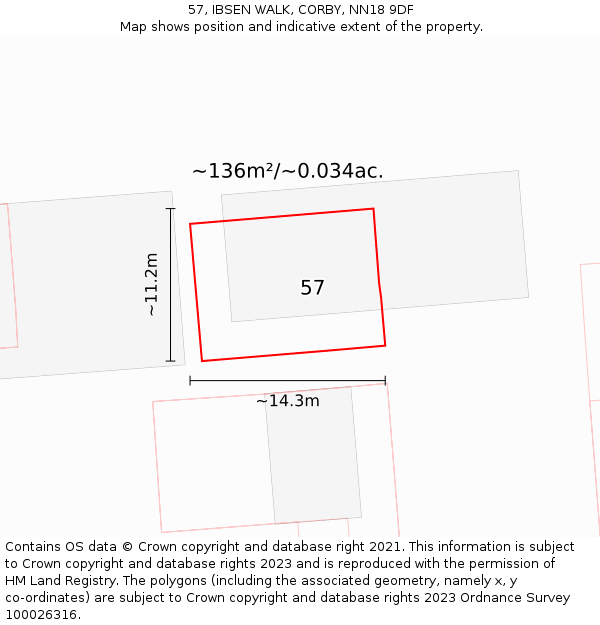 57, IBSEN WALK, CORBY, NN18 9DF: Plot and title map