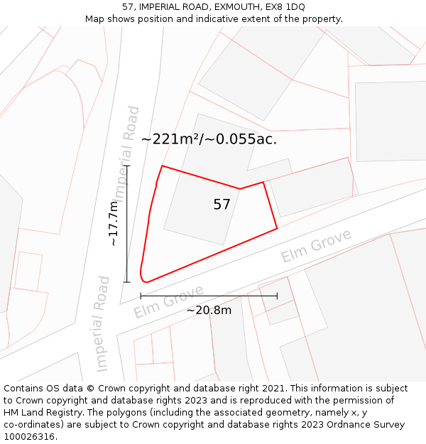 57, IMPERIAL ROAD, EXMOUTH, EX8 1DQ: Plot and title map