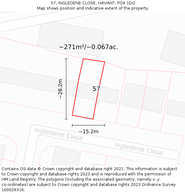 57, INGLEDENE CLOSE, HAVANT, PO9 1DG: Plot and title map
