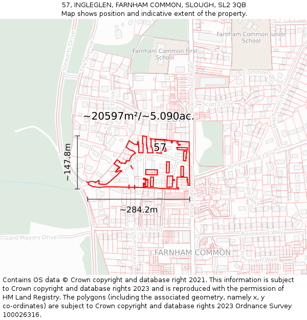 57, INGLEGLEN, FARNHAM COMMON, SLOUGH, SL2 3QB: Plot and title map
