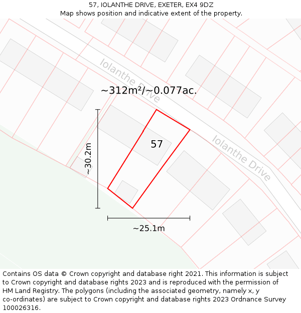 57, IOLANTHE DRIVE, EXETER, EX4 9DZ: Plot and title map