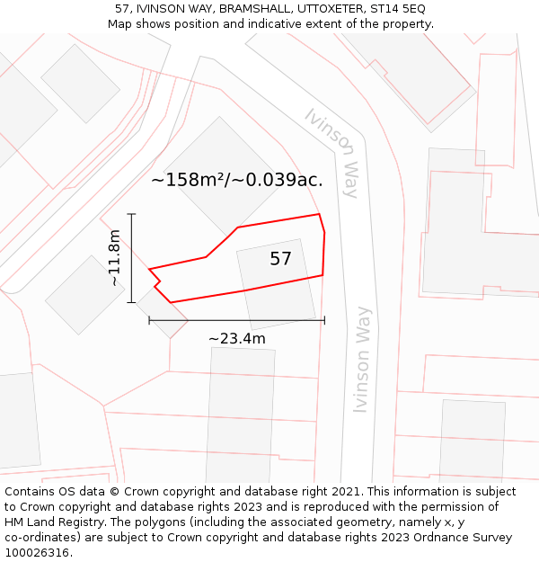 57, IVINSON WAY, BRAMSHALL, UTTOXETER, ST14 5EQ: Plot and title map