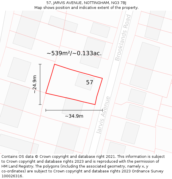 57, JARVIS AVENUE, NOTTINGHAM, NG3 7BJ: Plot and title map
