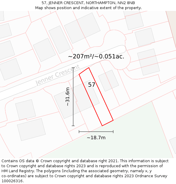 57, JENNER CRESCENT, NORTHAMPTON, NN2 8NB: Plot and title map