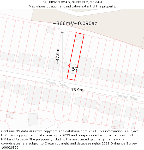 57, JEPSON ROAD, SHEFFIELD, S5 6AN: Plot and title map