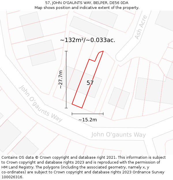 57, JOHN O'GAUNTS WAY, BELPER, DE56 0DA: Plot and title map
