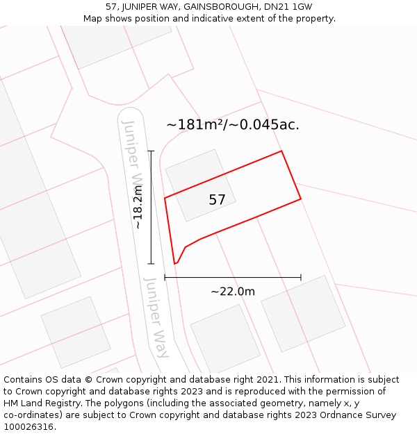57, JUNIPER WAY, GAINSBOROUGH, DN21 1GW: Plot and title map
