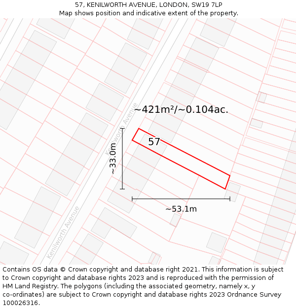57, KENILWORTH AVENUE, LONDON, SW19 7LP: Plot and title map