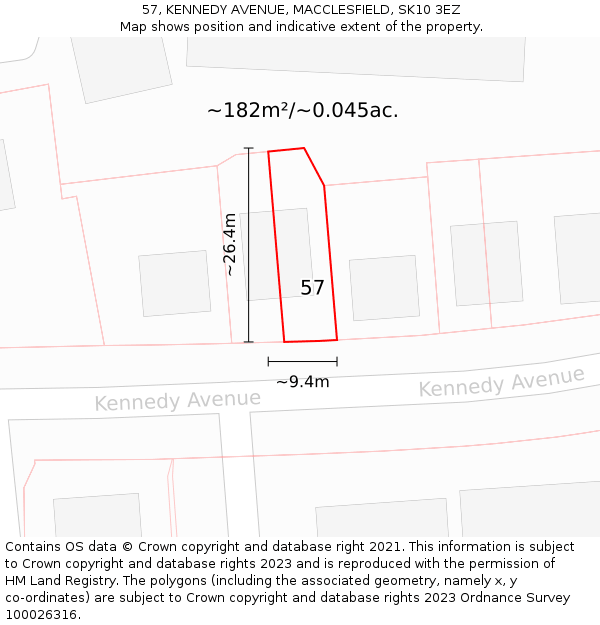 57, KENNEDY AVENUE, MACCLESFIELD, SK10 3EZ: Plot and title map