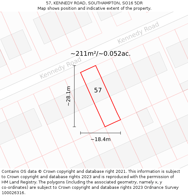 57, KENNEDY ROAD, SOUTHAMPTON, SO16 5DR: Plot and title map