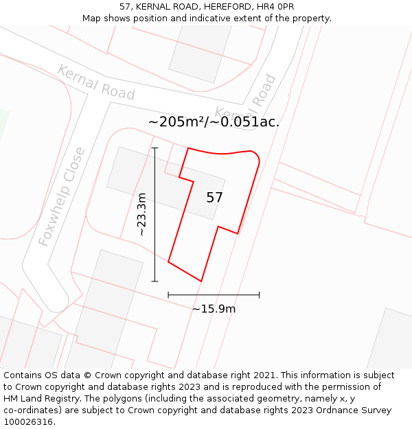 57, KERNAL ROAD, HEREFORD, HR4 0PR: Plot and title map