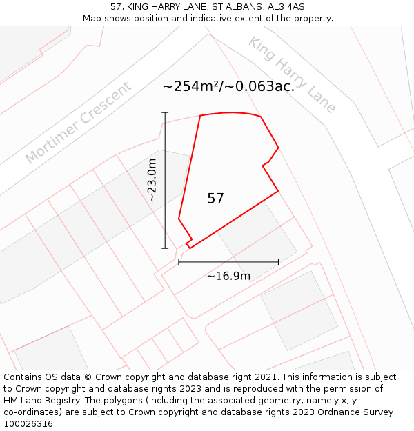 57, KING HARRY LANE, ST ALBANS, AL3 4AS: Plot and title map
