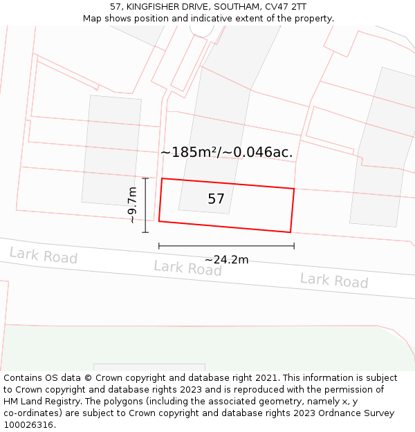 57, KINGFISHER DRIVE, SOUTHAM, CV47 2TT: Plot and title map