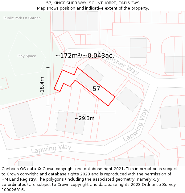 57, KINGFISHER WAY, SCUNTHORPE, DN16 3WS: Plot and title map