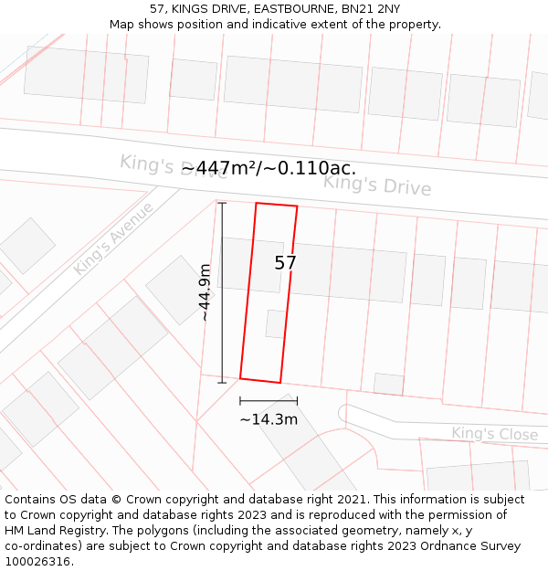 57, KINGS DRIVE, EASTBOURNE, BN21 2NY: Plot and title map
