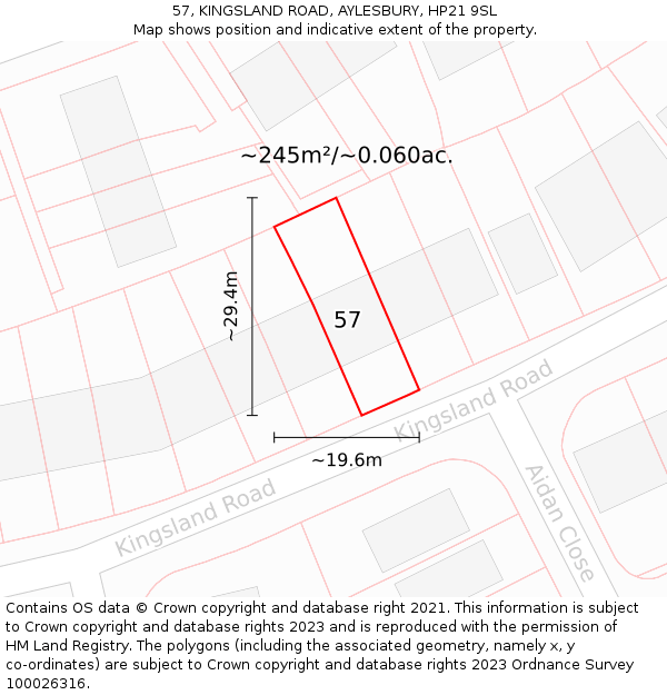 57, KINGSLAND ROAD, AYLESBURY, HP21 9SL: Plot and title map