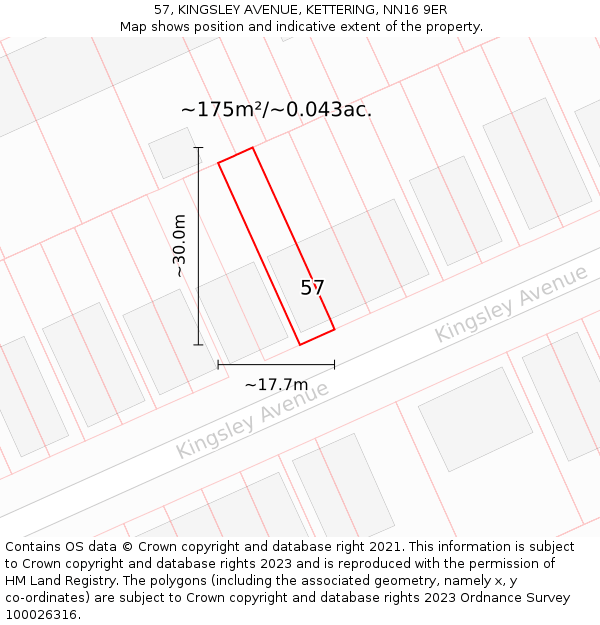 57, KINGSLEY AVENUE, KETTERING, NN16 9ER: Plot and title map