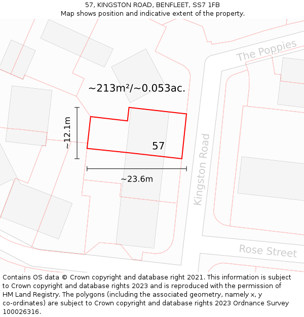 57, KINGSTON ROAD, BENFLEET, SS7 1FB: Plot and title map
