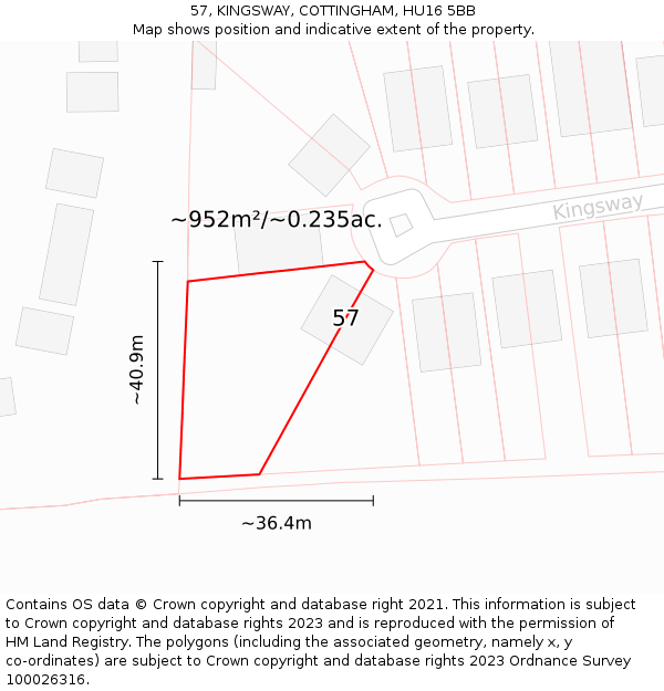 57, KINGSWAY, COTTINGHAM, HU16 5BB: Plot and title map