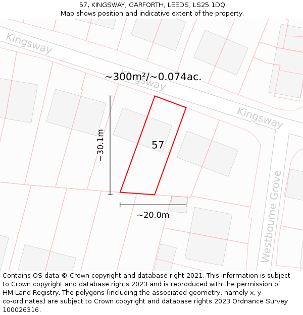 57, KINGSWAY, GARFORTH, LEEDS, LS25 1DQ: Plot and title map