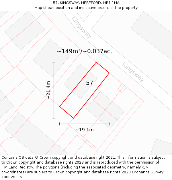 57, KINGSWAY, HEREFORD, HR1 1HA: Plot and title map