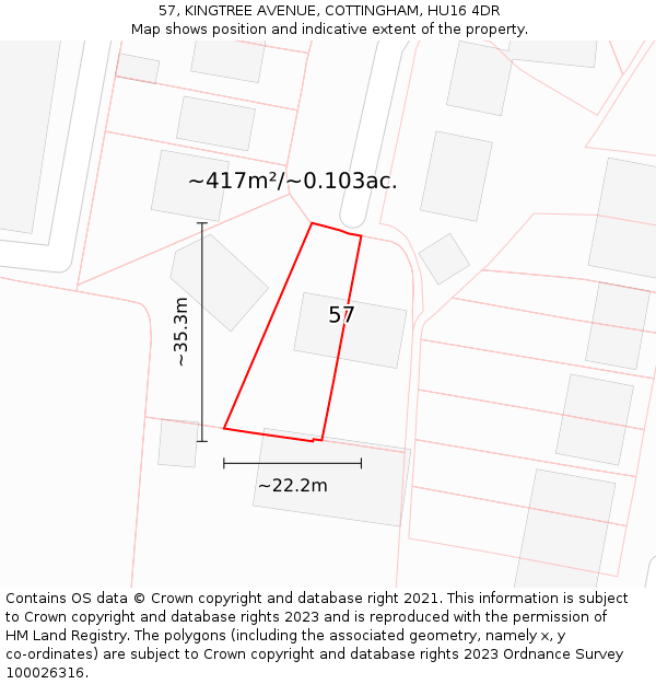 57, KINGTREE AVENUE, COTTINGHAM, HU16 4DR: Plot and title map