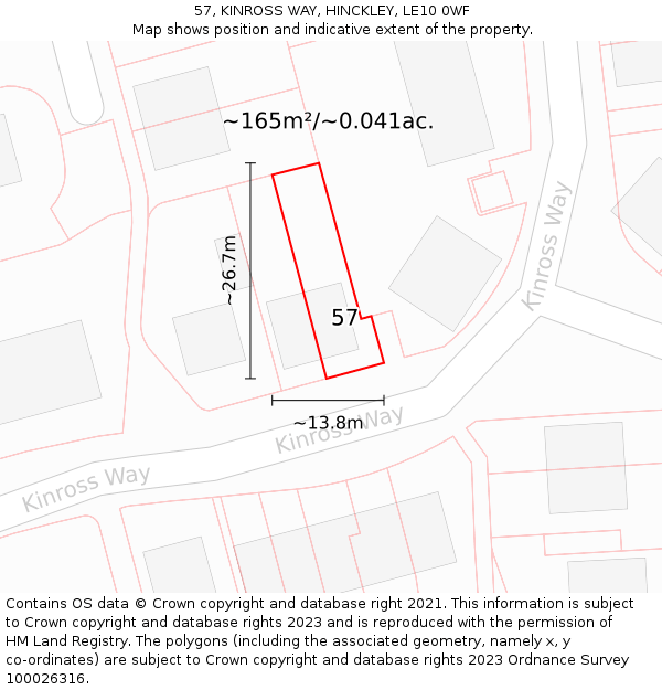 57, KINROSS WAY, HINCKLEY, LE10 0WF: Plot and title map