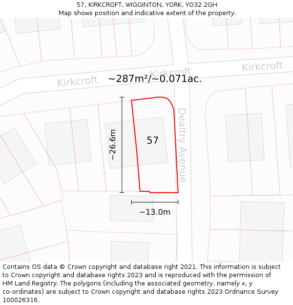 57, KIRKCROFT, WIGGINTON, YORK, YO32 2GH: Plot and title map
