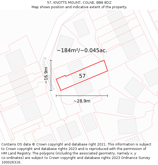 57, KNOTTS MOUNT, COLNE, BB8 8DZ: Plot and title map
