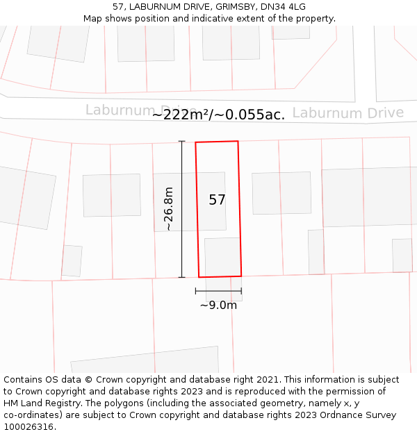 57, LABURNUM DRIVE, GRIMSBY, DN34 4LG: Plot and title map