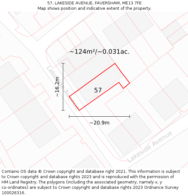 57, LAKESIDE AVENUE, FAVERSHAM, ME13 7FE: Plot and title map
