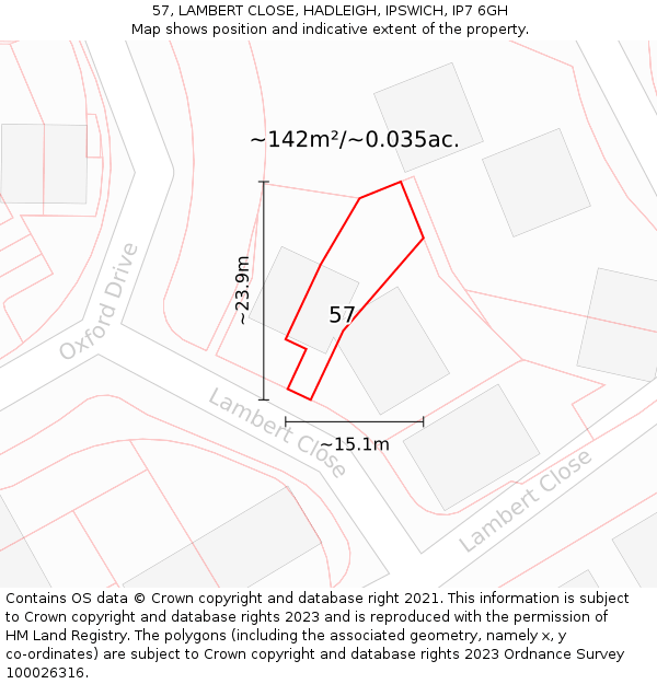 57, LAMBERT CLOSE, HADLEIGH, IPSWICH, IP7 6GH: Plot and title map