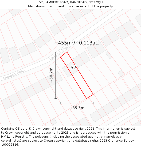 57, LAMBERT ROAD, BANSTEAD, SM7 2QU: Plot and title map