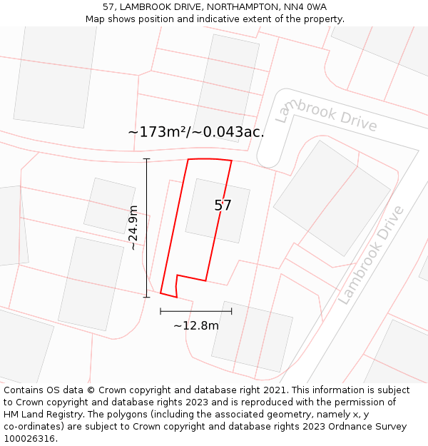 57, LAMBROOK DRIVE, NORTHAMPTON, NN4 0WA: Plot and title map