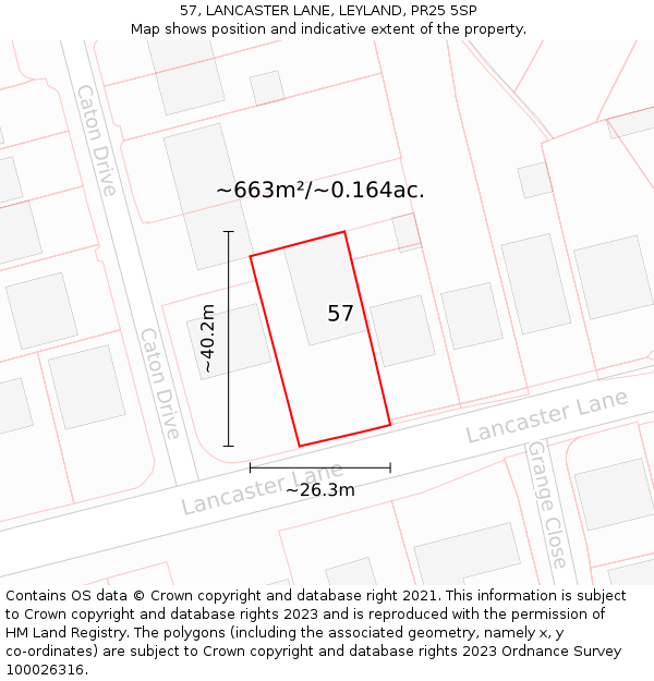 57, LANCASTER LANE, LEYLAND, PR25 5SP: Plot and title map