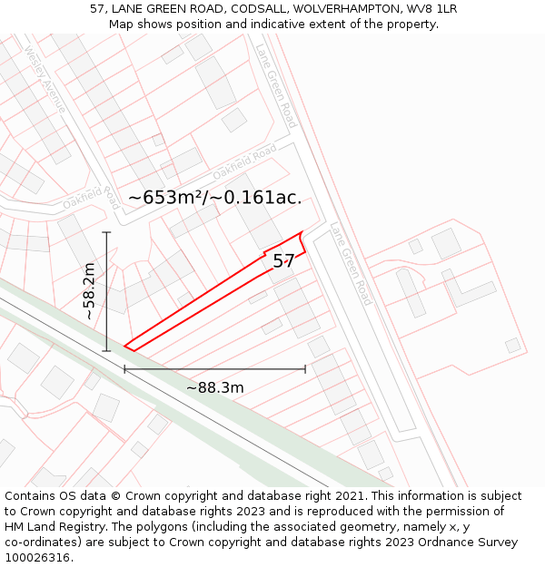 57, LANE GREEN ROAD, CODSALL, WOLVERHAMPTON, WV8 1LR: Plot and title map