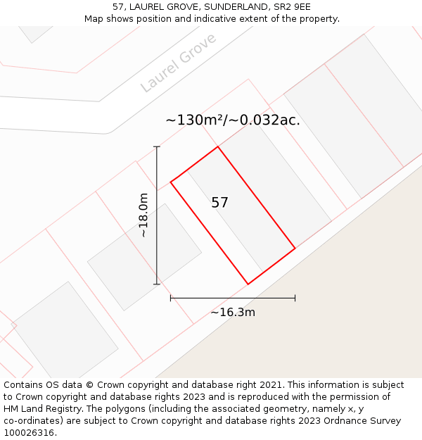 57, LAUREL GROVE, SUNDERLAND, SR2 9EE: Plot and title map