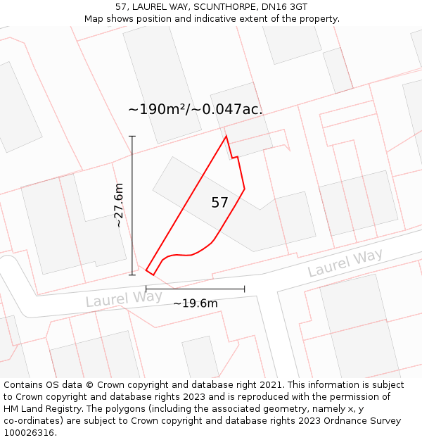 57, LAUREL WAY, SCUNTHORPE, DN16 3GT: Plot and title map