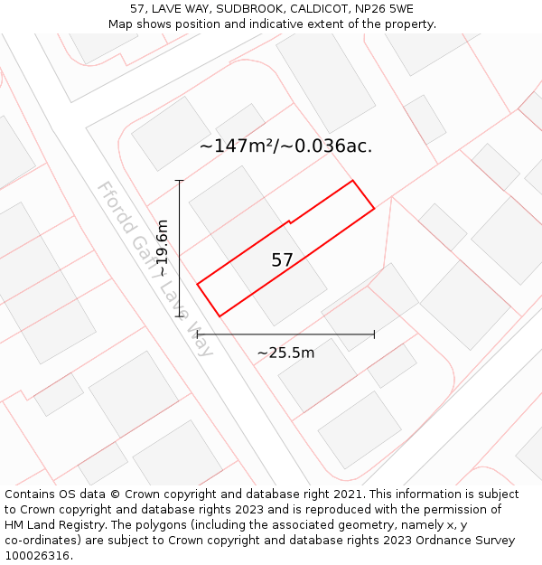 57, LAVE WAY, SUDBROOK, CALDICOT, NP26 5WE: Plot and title map